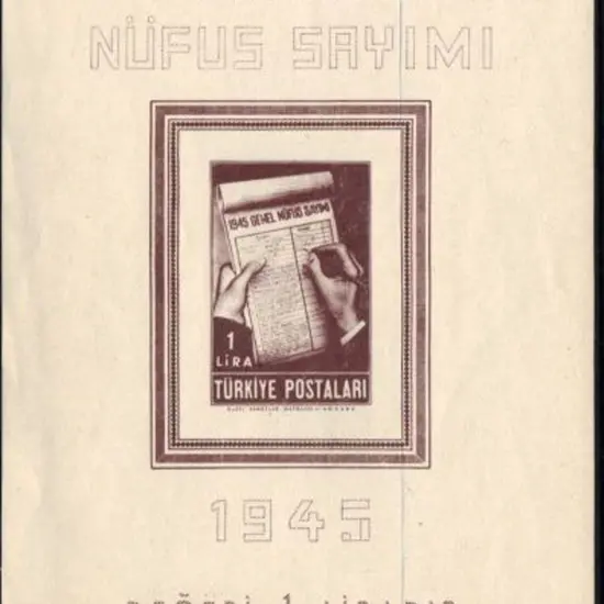 Turkey 1945 National Census 1 lire brown M/S MUH. ...