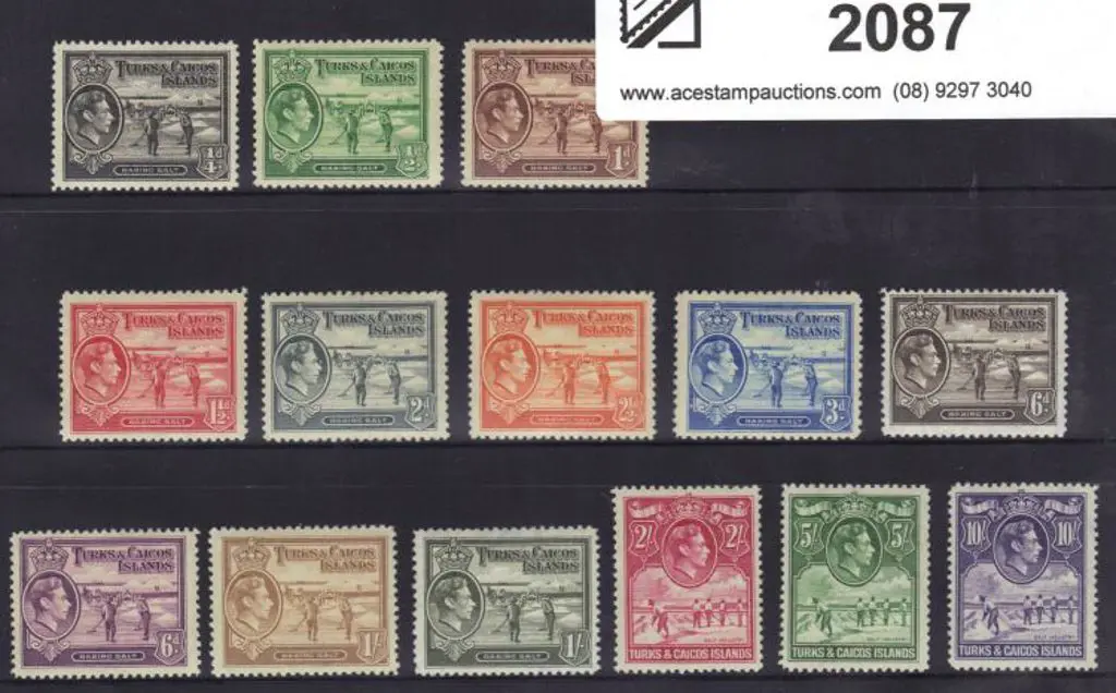 Turks & Caicos Island 1938/45 KGVI set of 14 to ... Image 1++