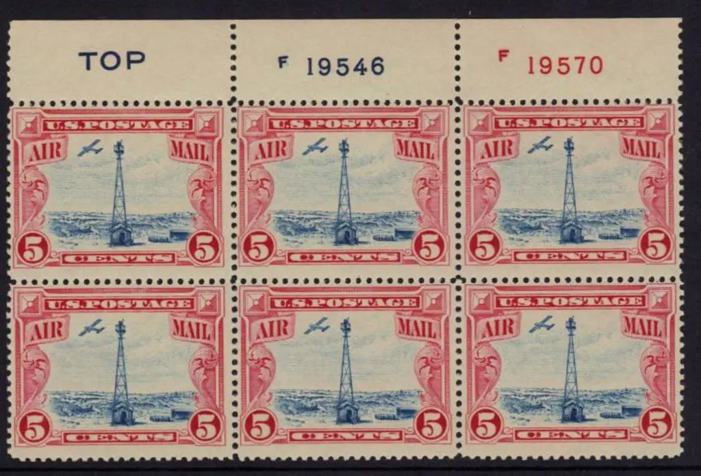 USA 1928 5c Air Beacon Airmail MUH block of 6 with ... Image 1++