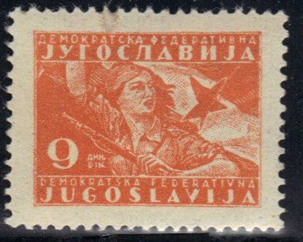 Yugoslavia 1946 9d deep orange "Girl with Flag" ... Image 1++