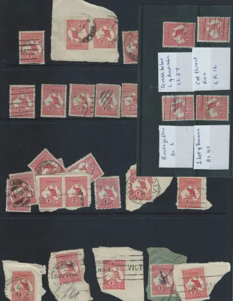 Kangaroos Used range of 1d reds on & off paper ... Image 1++