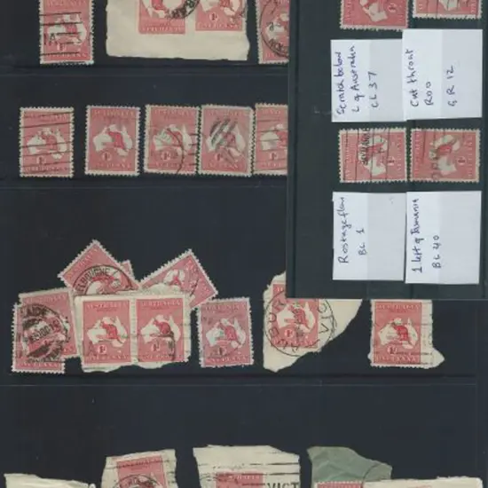 Kangaroos Used range of 1d reds on & off paper ...