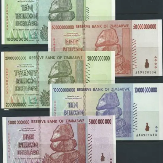 Zimbabwe Inflation notes from $1,000,000 through ...