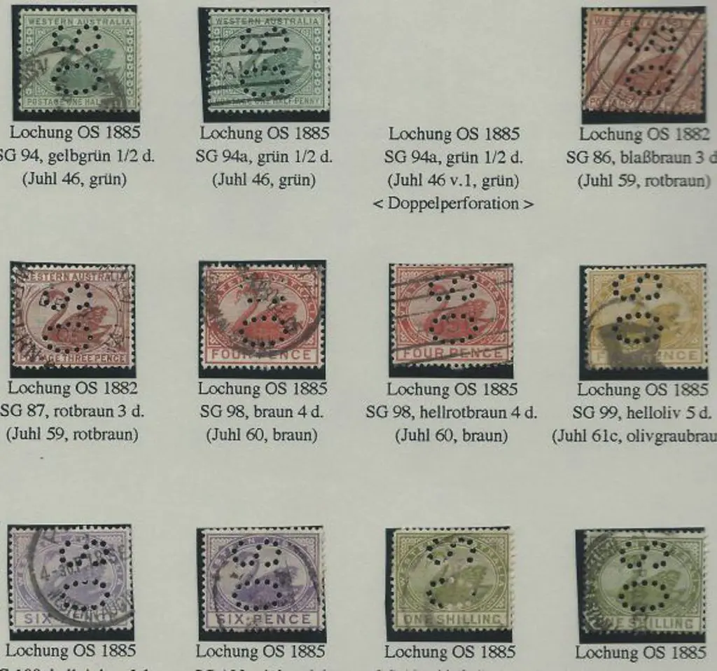 1882-1912 QV & swan range of OS perfins neatly ... Image 1++