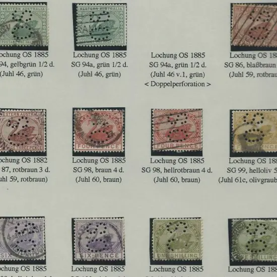 1882-1912 QV & swan range of OS perfins neatly ...