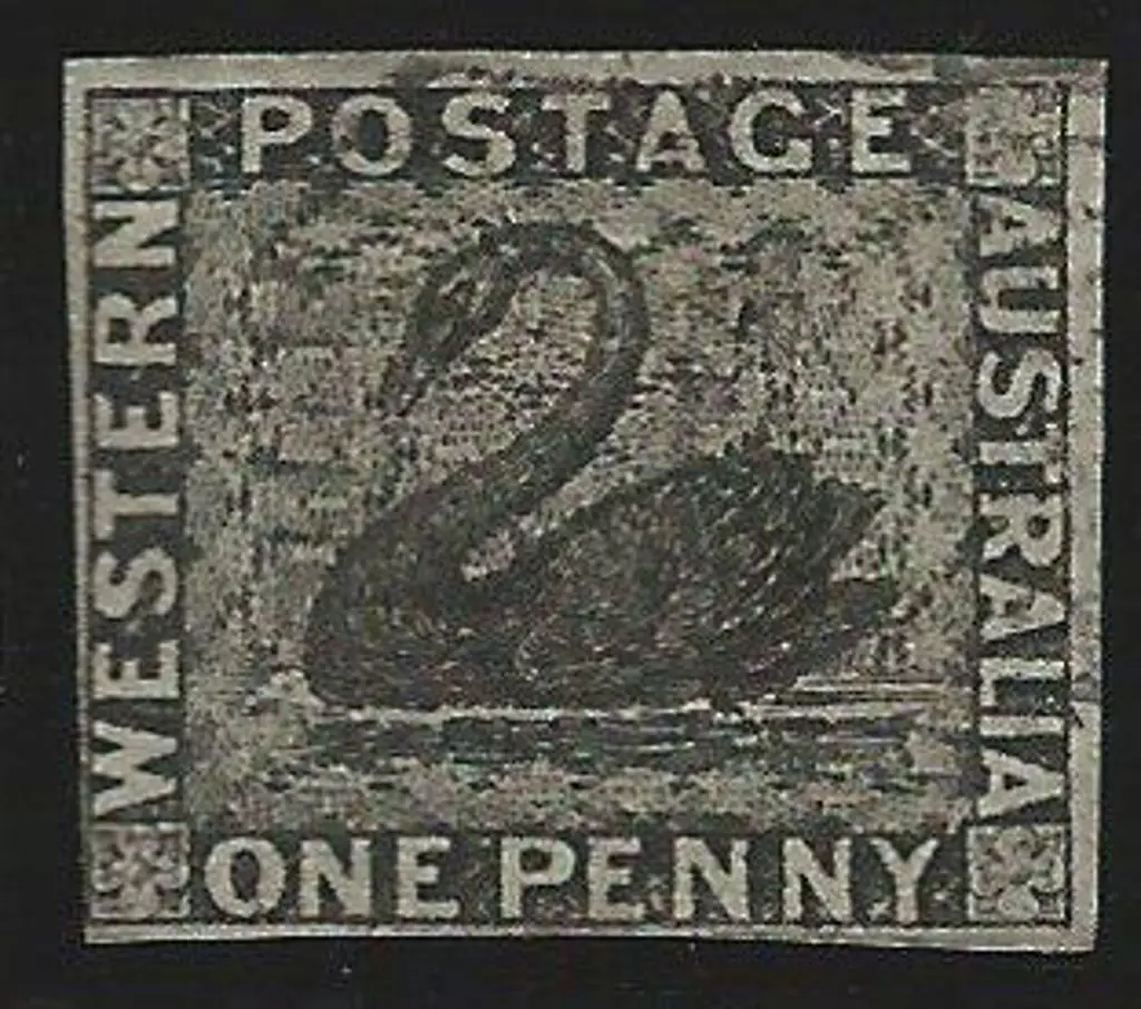 1854 1d black swan with double tail. 3 clear ... Image 1++