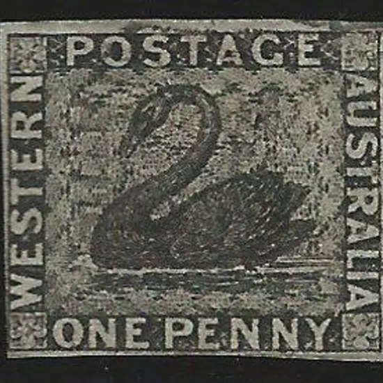1854 1d black swan with double tail. 3 clear ...