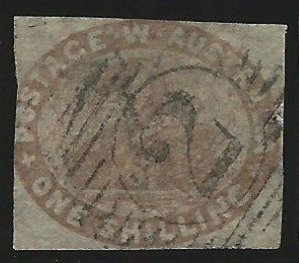 1854 1/- grey brown with "2" BN obliterator. ... Image 1++