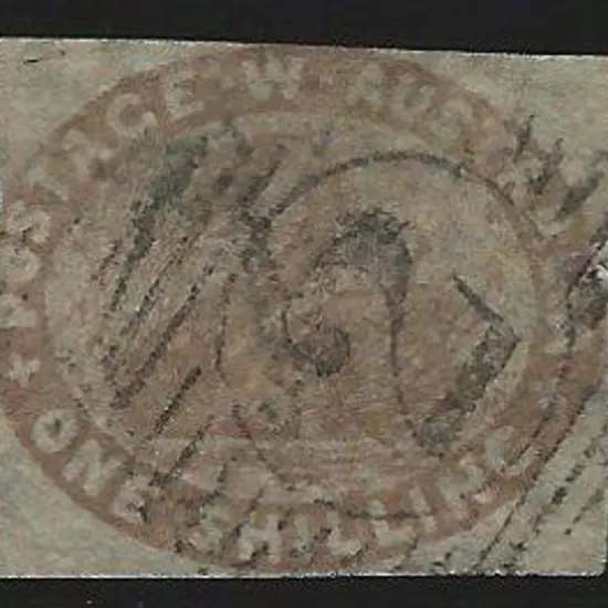1854 1/- grey brown with "2" BN obliterator. ...