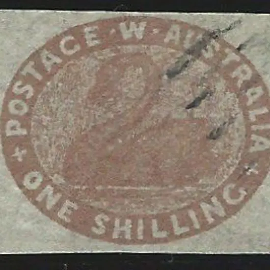 1855 1/- pale brown F/U, cut square example with ...