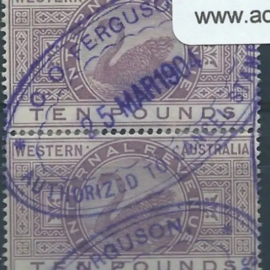 1881 £10 lilac Revenue vertical pair with clear ...