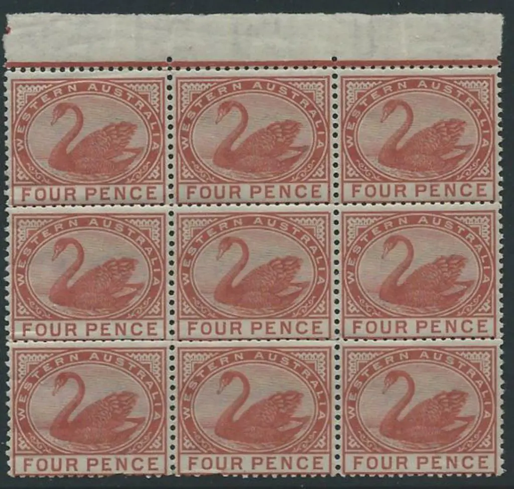 1885/93 4d chestnut top marginal block of 9. MUH ... Image 1++