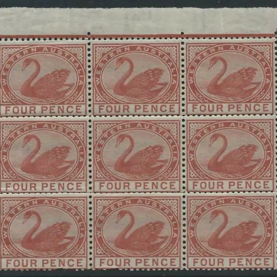 1885/93 4d chestnut top marginal block of 9. MUH ...