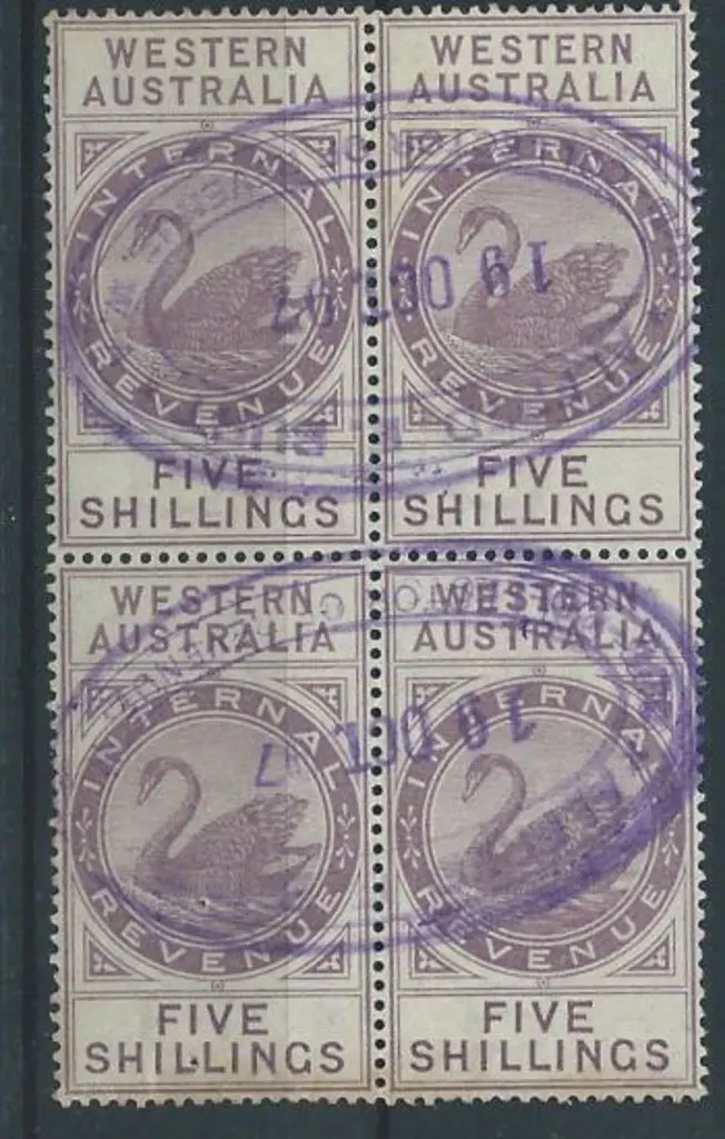 1896 5/- internal revenue fine fiscally used block ... Image 1++