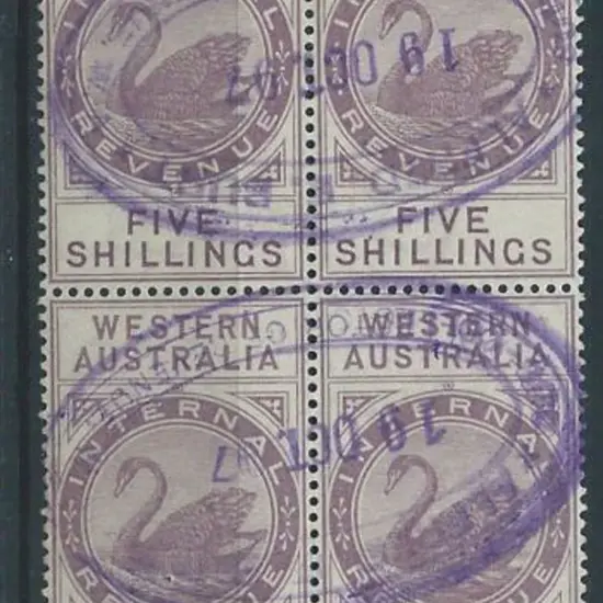 1896 5/- internal revenue fine fiscally used block ...