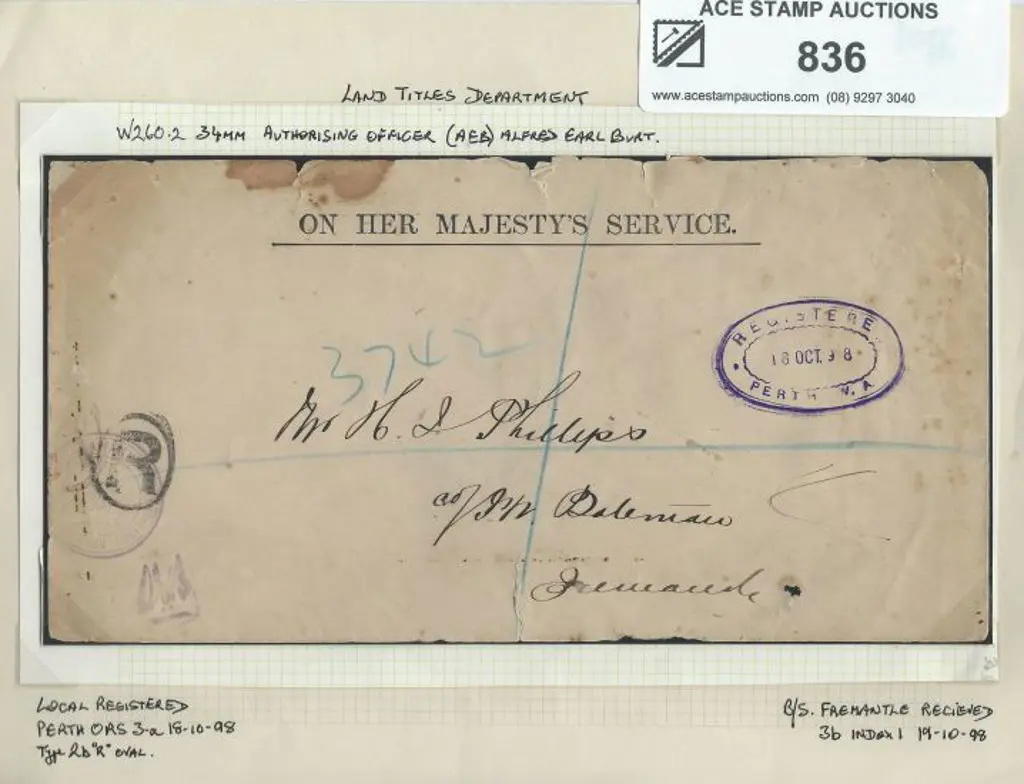 1898 (18th Oct) Land Titles Department Frank Stamp ... Image 1++