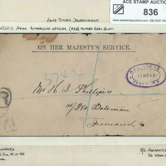 1898 (18th Oct) Land Titles Department Frank Stamp ...