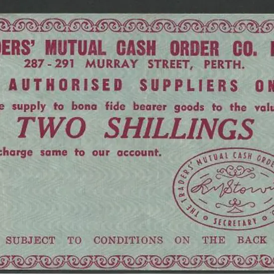 1900/20 Cash Order Coupon for 2/-. Issued by ...