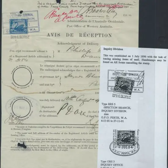 1901-1905 group of 4 "Avis de Reception" stamped ...