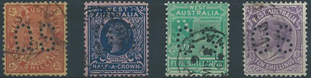 1902 2/- to 10/- QV perfined large OS. Good to F/U ... Image 1++