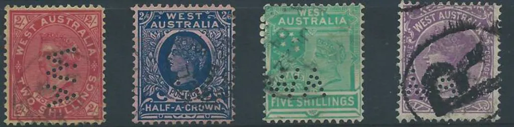 1902 2/- to 10/- QV perfined WA. 2/- WA vertical ... Image 1++