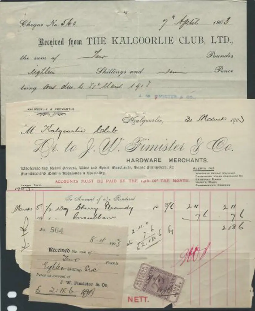 1903 Invoice for Cherry Brandy by JW Fimister & ... Image 1++