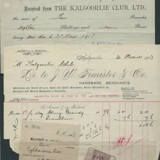 1903 Invoice for Cherry Brandy by JW Fimister & ...