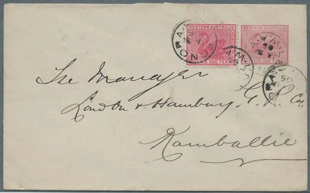 1905 (2nd Jan) Leonora 3b cancelled pair 1d red ... Image 1++