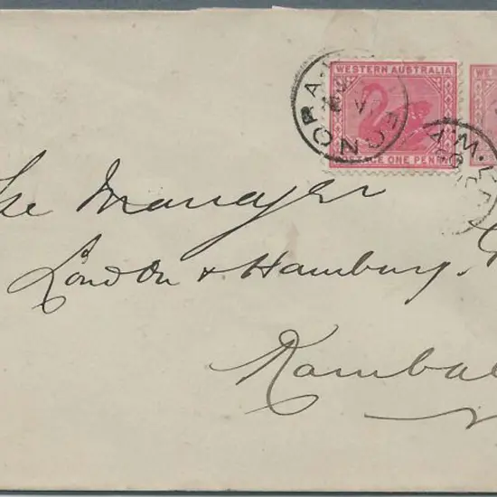 1905 (2nd Jan) Leonora 3b cancelled pair 1d red ...