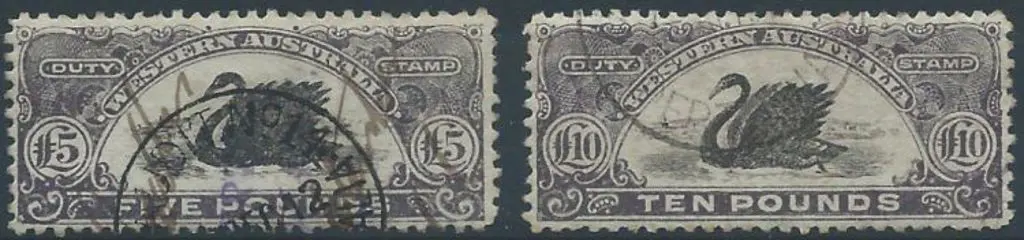 1906 £5 & £10 black & dull violet swan Revenues, ... Image 1++