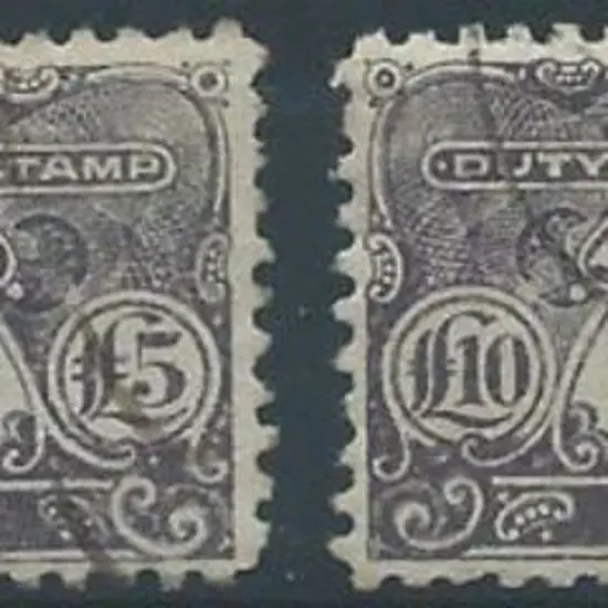 1906 £5 & £10 black & dull violet swan Revenues, ...