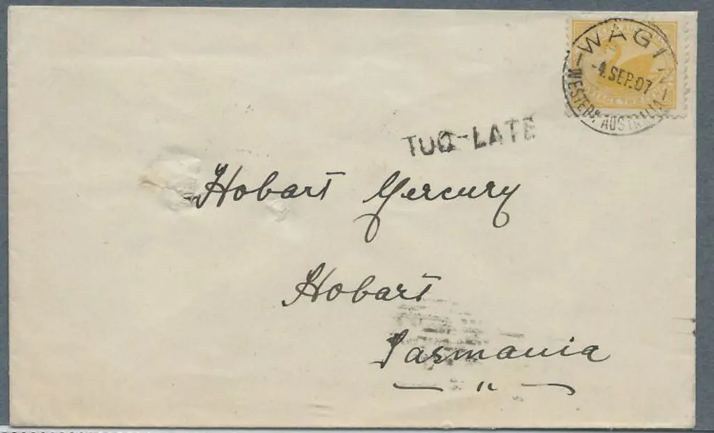 1907 (4th Sept) 2d yellow swan on cover tied by ... Image 1++