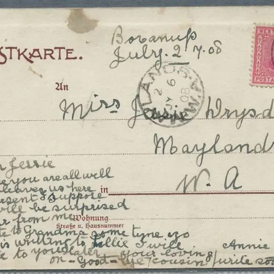 1908 (3rd July) European colour postcard with 1d ...