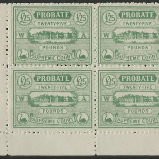 1920 Supreme Court £25 green Probate Fee block of ...