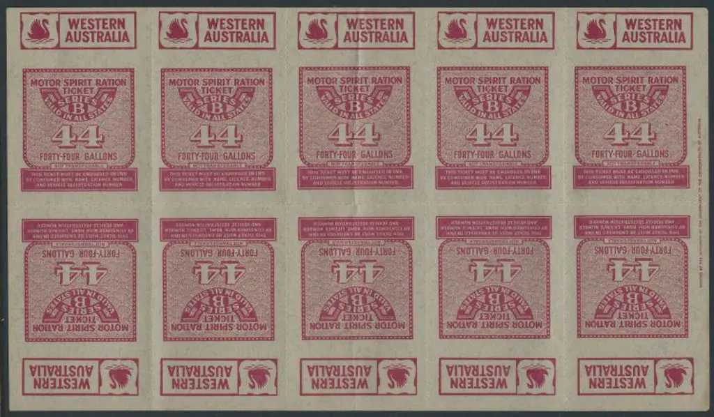 Motor Spirit Ration Tickets complete block of 10 ... Image 1++
