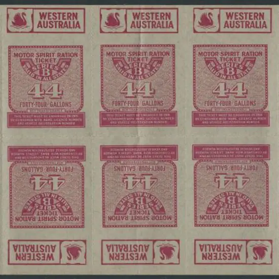 Motor Spirit Ration Tickets complete block of 10 ...