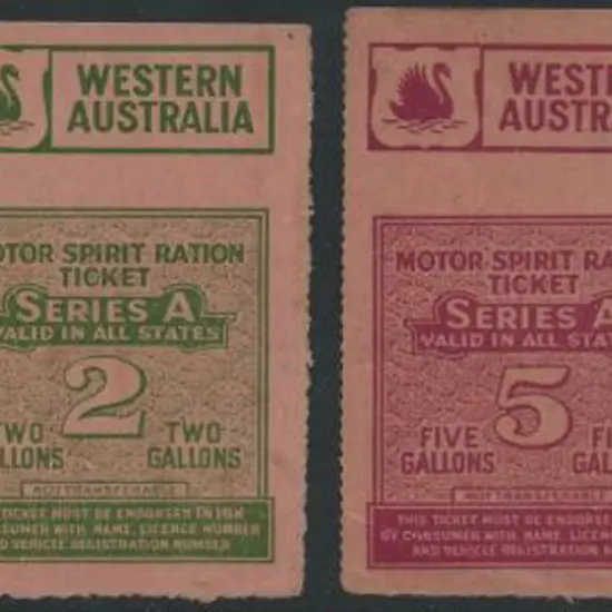Motor Spirit Ration Tickets. 1g black, 2g green & ...