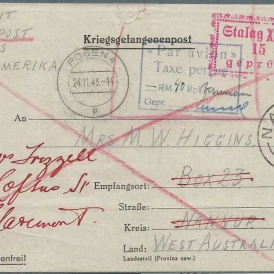 1943 (24th Nov) Inwards lettersheet from ...