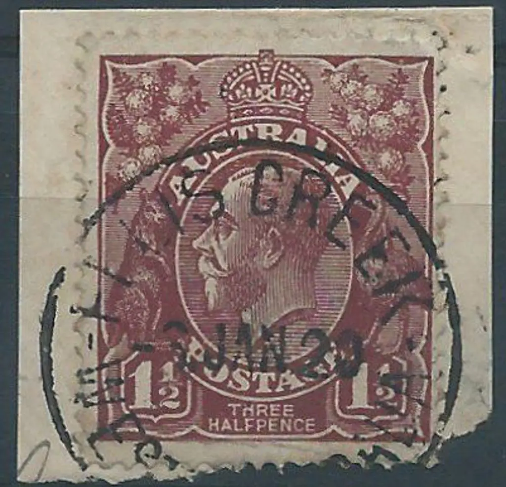 Ellis Creek D28 80% strike on 1½d brown KGV dated ... Image 1++