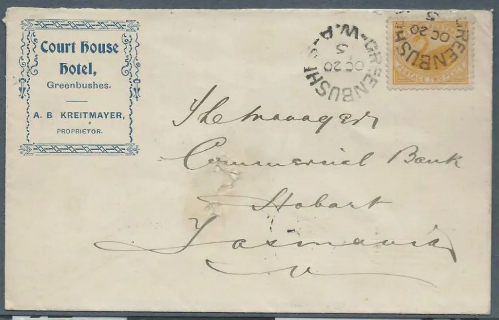 Greenbushes 2c dated 20th Oct 1905 tying 2d yellow ... Image 1++