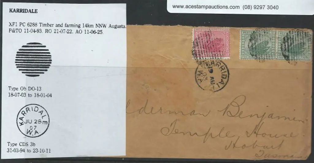Karridale 3b-a dated 19th Aug 1903 in combination ... Image 1++