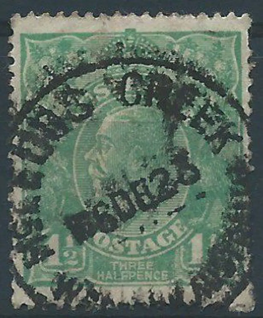 McLeod's Creek A28 80% smudgy cancel on 1½d green ... Image 1++