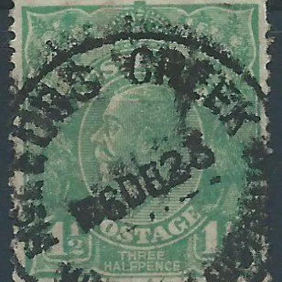 McLeod's Creek A28 80% smudgy cancel on 1½d green ...