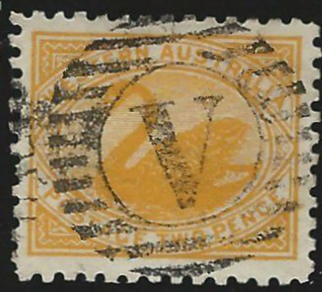 Vasse barred "V" from duplex on 2d yellow perf. ... Image 1++