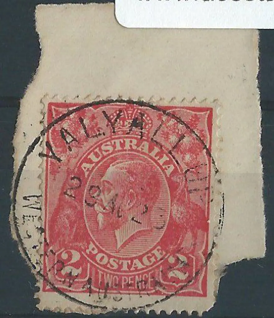 Yalyallup A28 full strike tying 2d KGV to piece & ... Image 1++