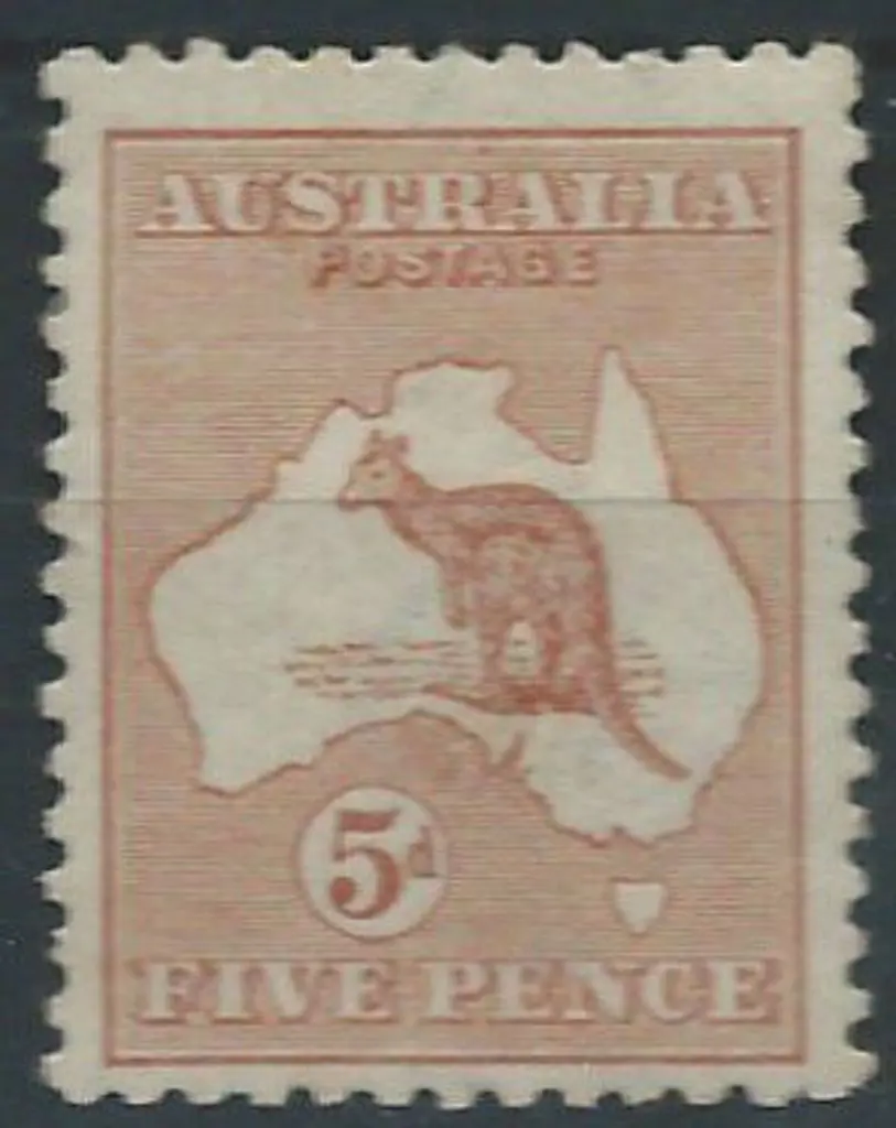 1913 1st wmk 5d chestnut MLH lightly, evenly toned ... Image 1++