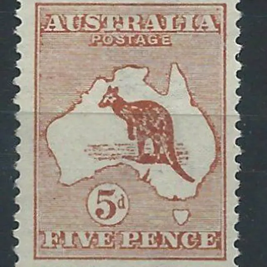 1913 1st wmk 5d chestnut. Shortish perf at top ...