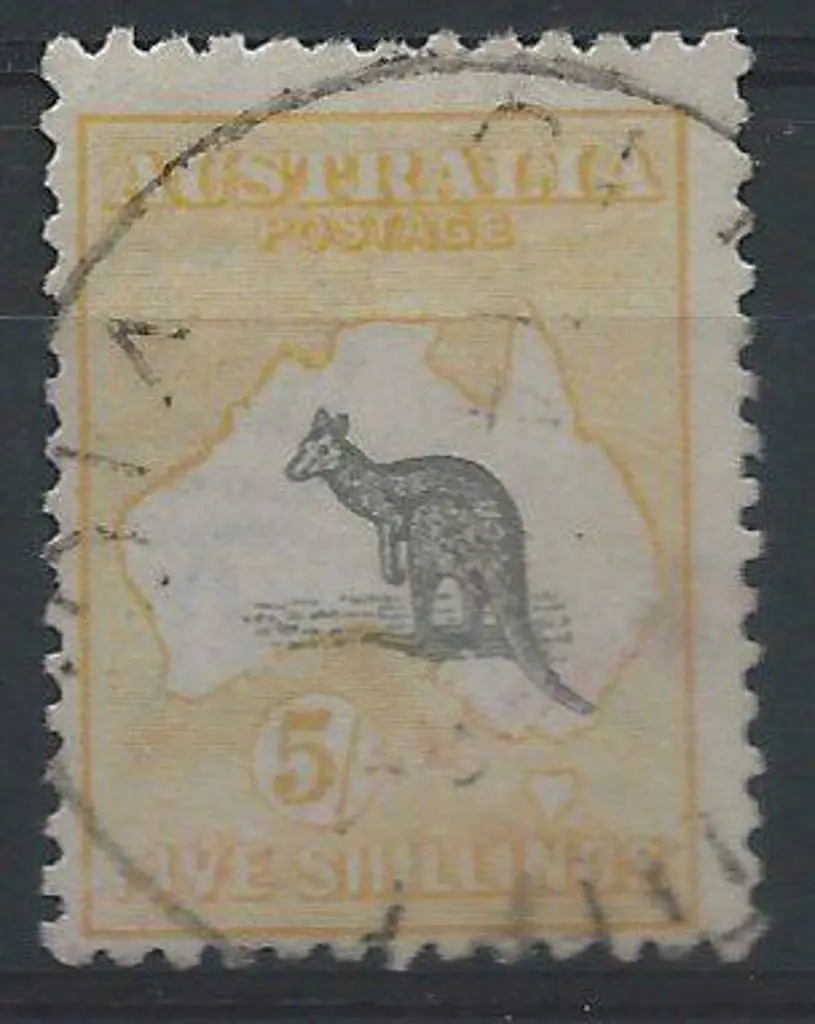 1913 1st wmk 5/- grey & yellow with light full ... Image 1++