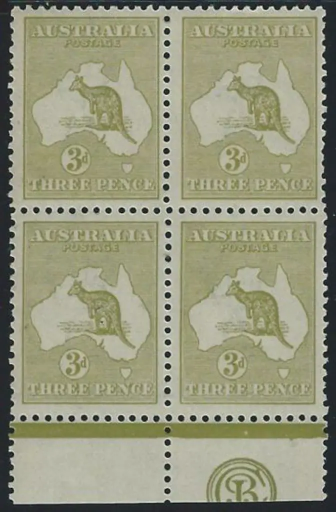 1915-28 3rd wmk 3d pale olive-green Die I block of ... Image 1++