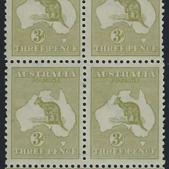 1915-28 3rd wmk 3d pale olive-green Die I block of ...